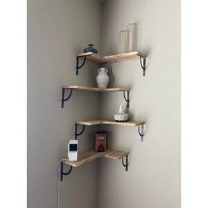 Corner Floating Shelves Wall Mounted Set of 4, Wood Display Storage Wall Shelves